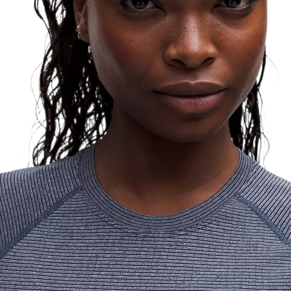 Lululemon Swiftly Tech Crop Short Sleeve 2.0 Club Blue White Stripe Size 14 NWT - Picture 4 of 8